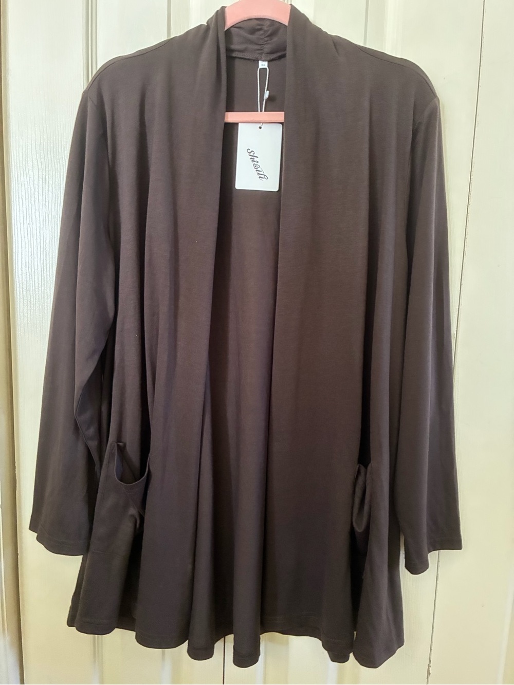 Dark brown lightweight cardigan, open front cardigan, XXL